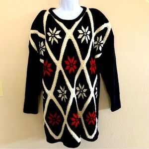 JK America Vintage Poinsettias Crew Neck Wool Blend Texturized Sweater Sz 22/24